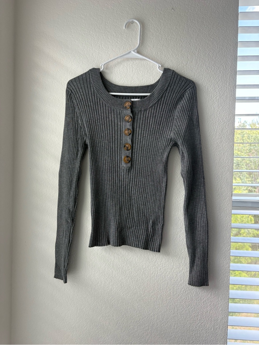 Arizona Jean Company Ribbed Henley Long-Sleeve Top in Charcoal